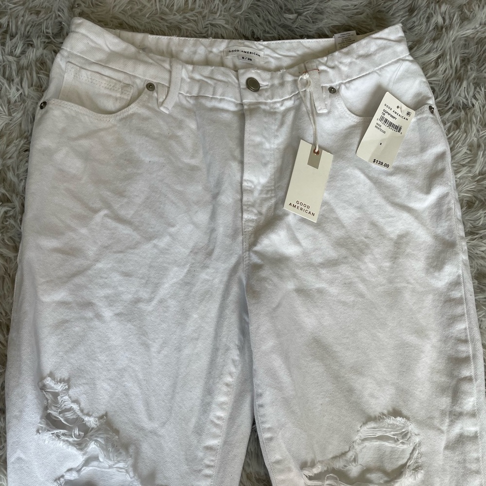 Good American white distressed jeans
